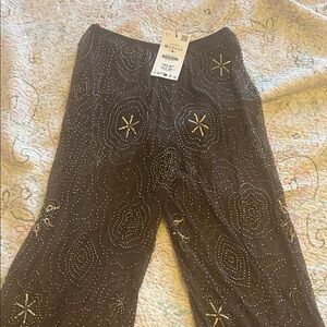 Zara Brown Embellished Wide-Leg Bottoms